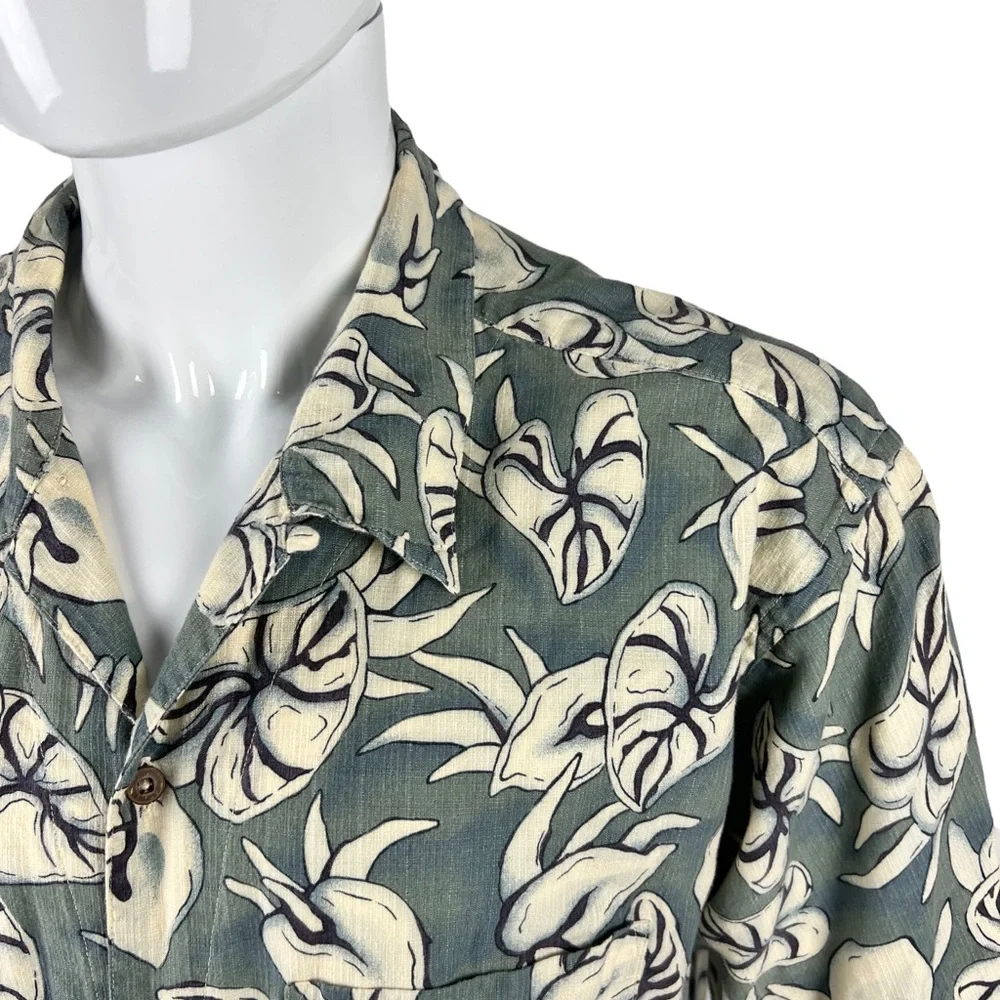 Patagonia Mens XL Shirt Floral Hawaiian Green 100% Cotton Vintage Short Sleeve